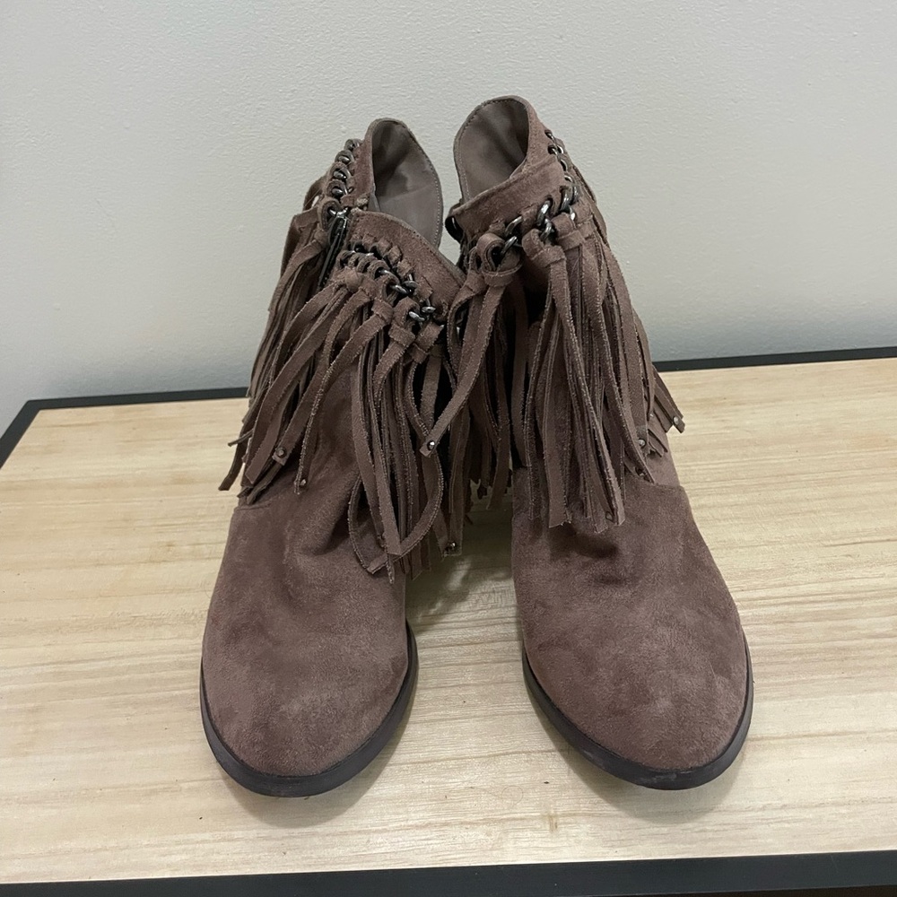 Fringe Suede Ankle Boots - Brown